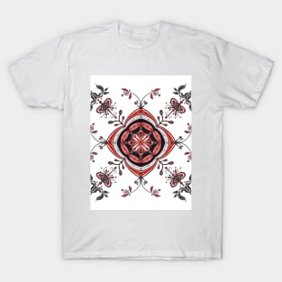 Floral folk art black and red mask orchid Iris T-Shirt